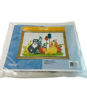 Craftways Cat Nap Cross Stitch Kit NEW Gray Yellow Tabby Cats